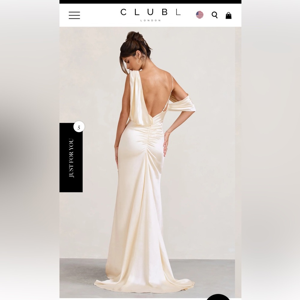 Club L London Sz US 10/ UK 14 cream formal satin dress with train and slit